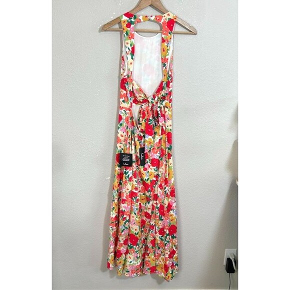 NEW Lulu's Floral Print Tie-Back Midi Dress M Colorful Sleeveless Wedding NWT - Picture 4 of 10